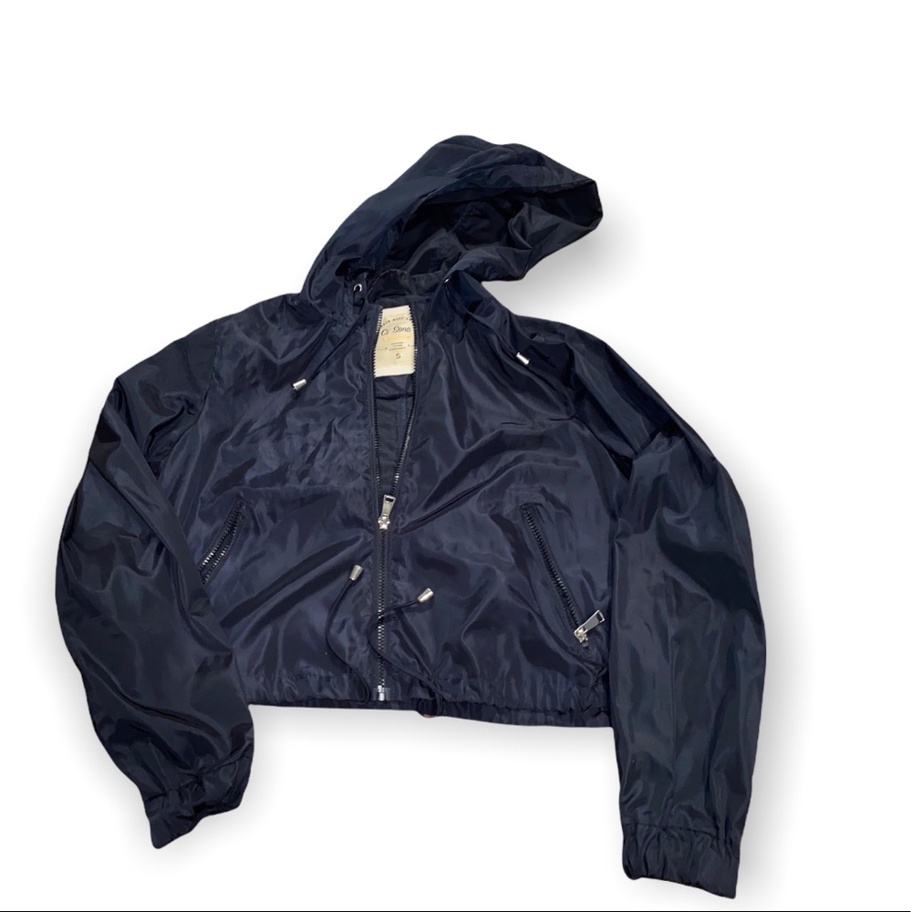 Blue cropped rain jacket